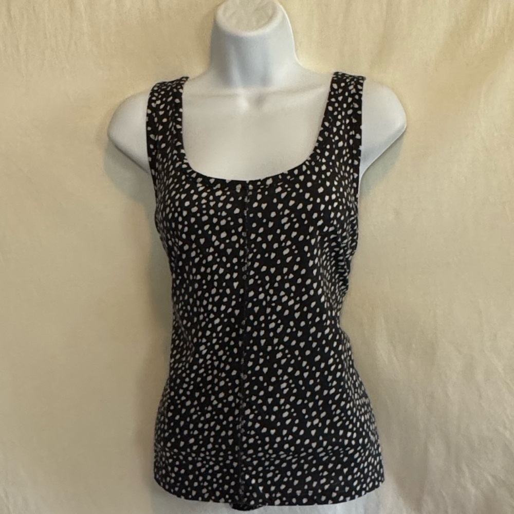 D-66 Karen Neuburger Black & White Dot Sleeveless Pullover Summer Blouse Size XL